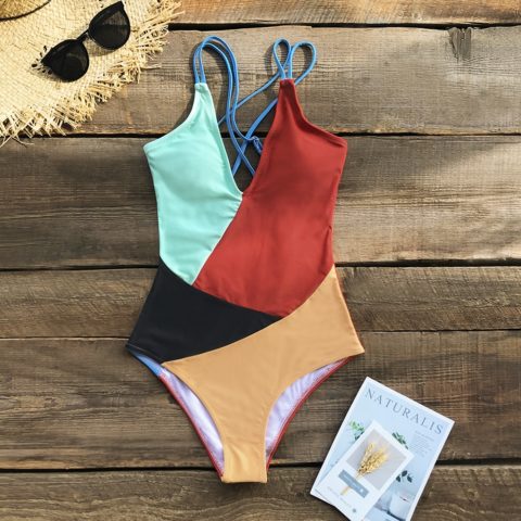 Monokini col en V couleurs dos ouvert – Image 4