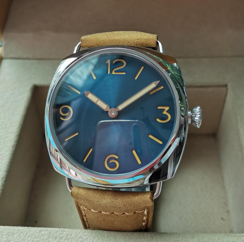 Montre mécanique pour homme, 47 mm, verre de Saphir, col de cygne, mouvement manuel