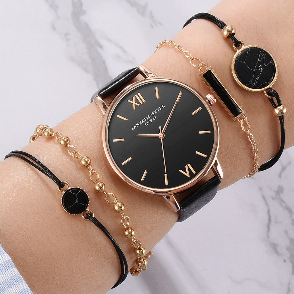 80756-aklwrs.jpg Montre analogique à quartz et bracelets pour femme, Set de 5 pièces – Image 1