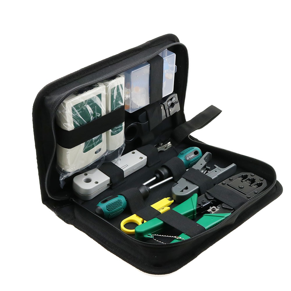 Kit d'outils d'entretien réseau 11 en 1, testeur de câble LAN, coupe-fil, tournevis, pince à sertir