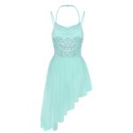Robe de danse avec bretelles spaghetti, sans manches, col licou, paillettes irrégulières – Image 3