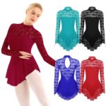 Costume de danse en dentelle, manches longues, col montant, dentelle douce, justaucorps – Image 2