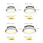 Spot LED encastrable pour plafond, anti-éblouissement, lumière à intensité réglable, 7/9/12/15W – Image 6