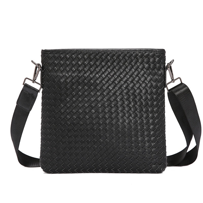 Sac à bandoulière en similicuir tissé noir, vintage