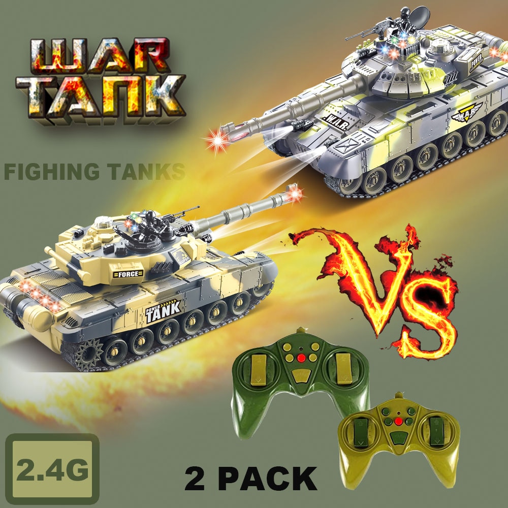 Lot de 2 tanks de combat télécommandés, avec indicateurs de vie, sons réalistes