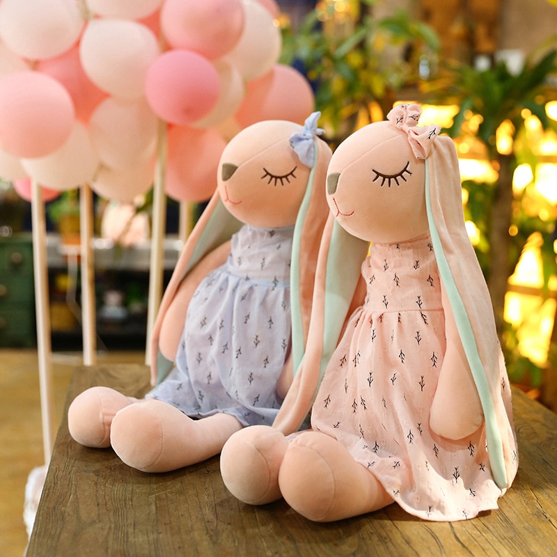 Peluche lapin à longues oreilles avec robe, 35 à 55 cm