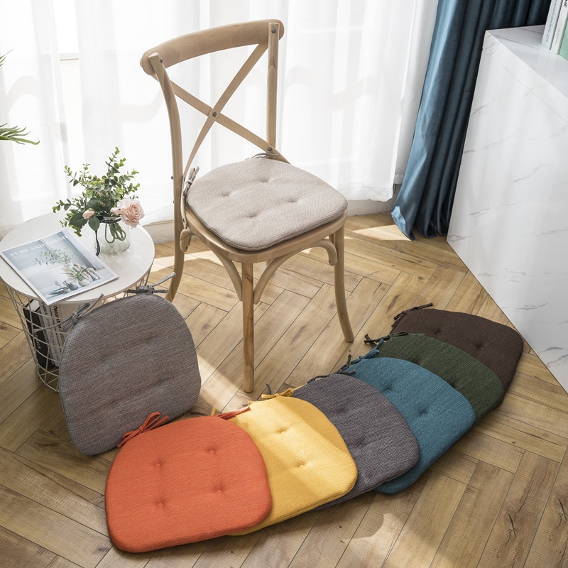 Lot de 4 coussins de chaise en lin, antidérapant, mémoire