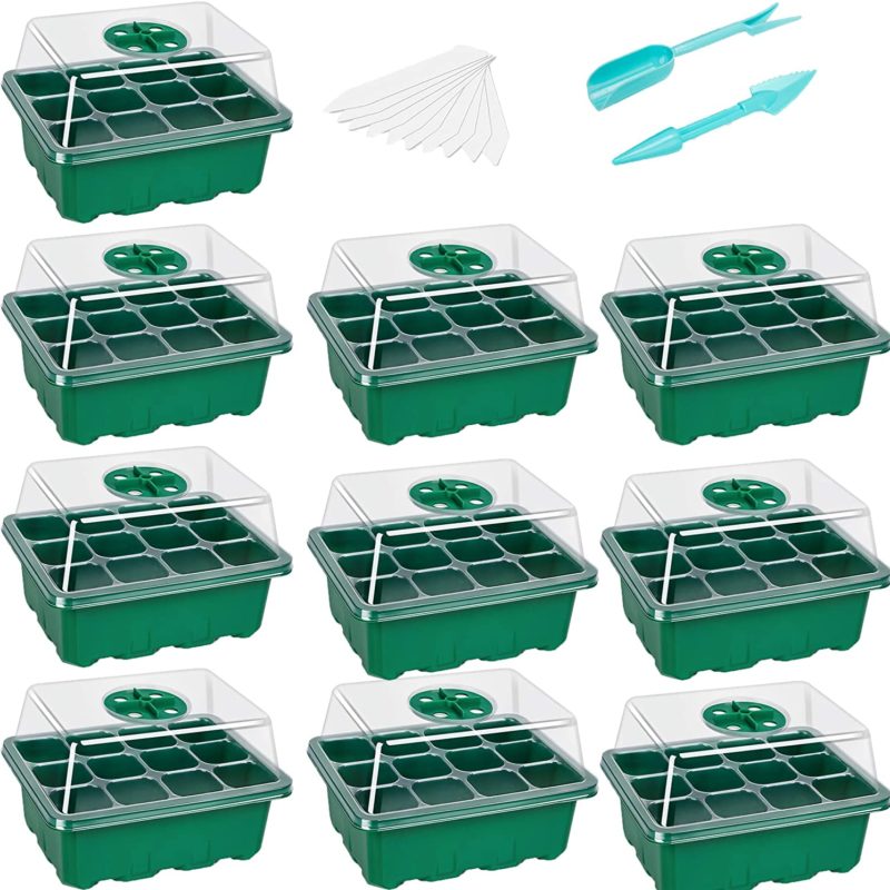 Lot de 10 plateaux de semis (12 cellules par plateau), humidité réglable