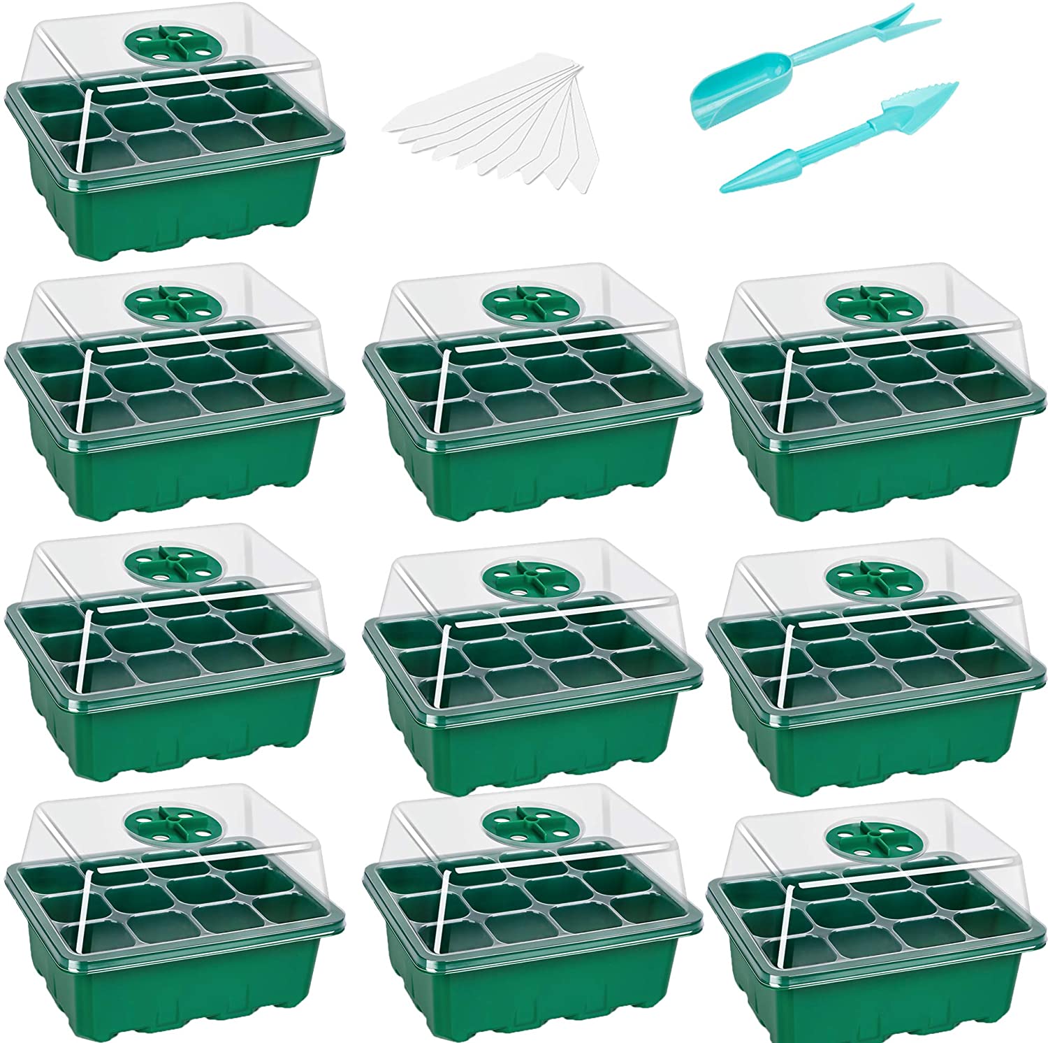 Lot de 10 plateaux de semis (12 cellules par plateau), humidité réglable