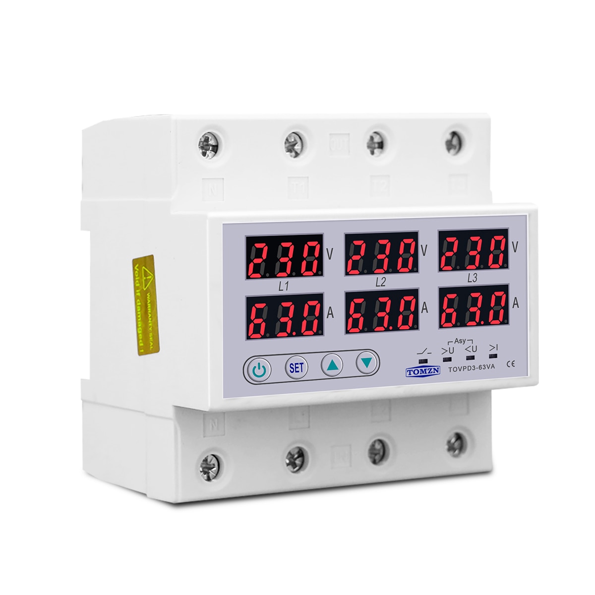 Relais de tension triphasé 3 P + N, voltmètre, ampèremètre, moniteur de surtension et de sous-tension