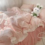 Ensemble 4 pièces à volants, princesse, housse de couette, drap de lit et taies d'oreiller