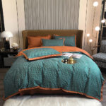 Ensemble 4 pièces en coton égyptien imprimé, housse de couette, drap de lit et taies d'oreiller