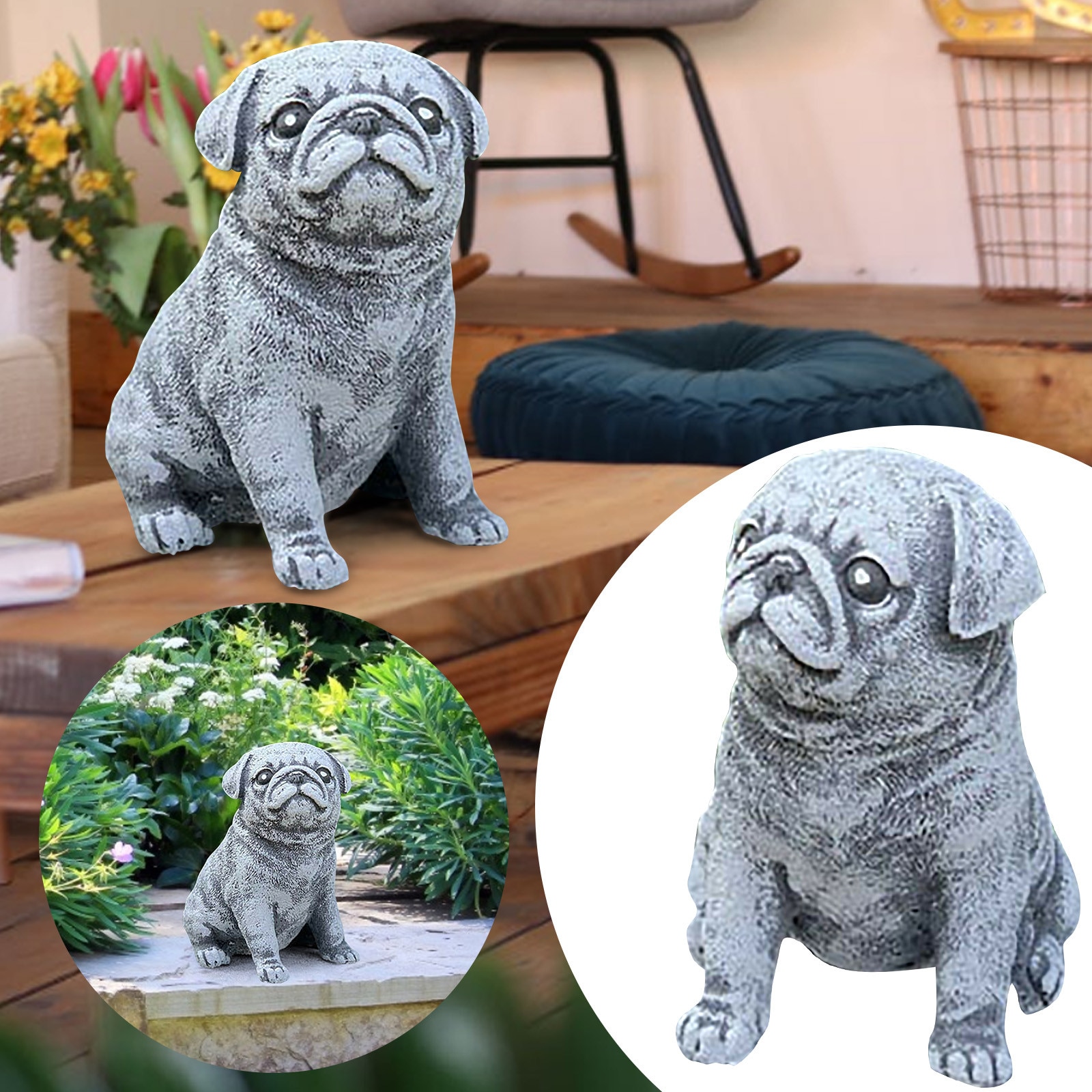 Figurine animale de Carlin en résine, décoration de jardin, 15 cm
