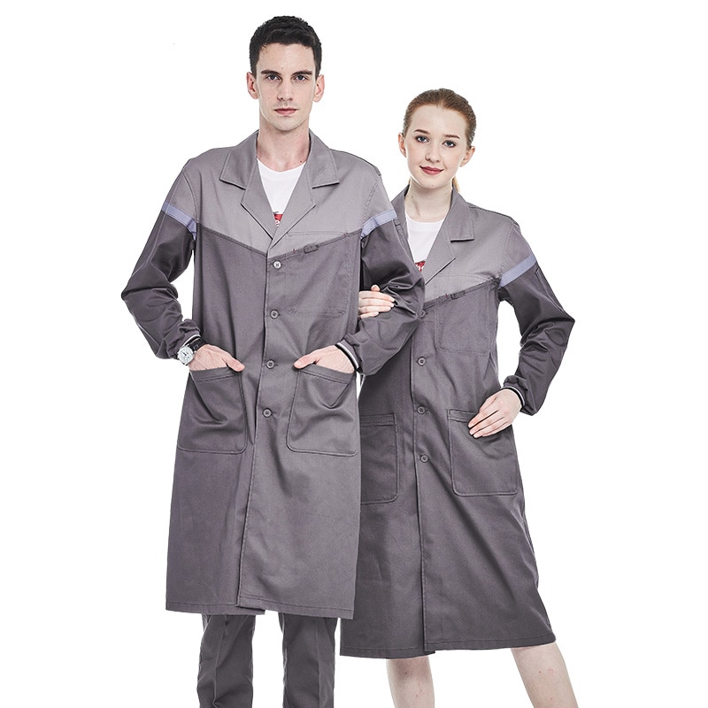 Manteau de travail gris en Poly coton à manches longues avec bandes Hi Vis