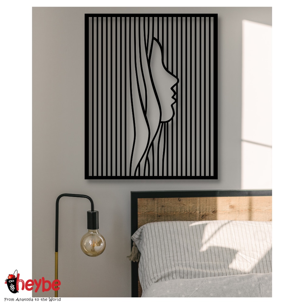 Art mural en bois, portrait de visage à rayures verticales, design moderne