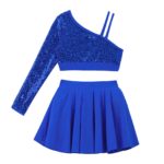 Ensemble 2 pièces de danse à paillettes pour enfant, asymétrique, haut court avec jupe – Image 7