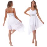Robe de danse lyrique en maille pour femme, col en V, à paillettes, Tutu de Ballet – Image 4
