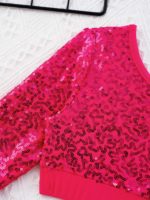 Ensemble 2 pièces de danse à paillettes pour enfant, asymétrique, haut court avec jupe – Image 10