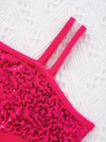 Ensemble 2 pièces de danse à paillettes pour enfant, asymétrique, haut court avec jupe – Image 11