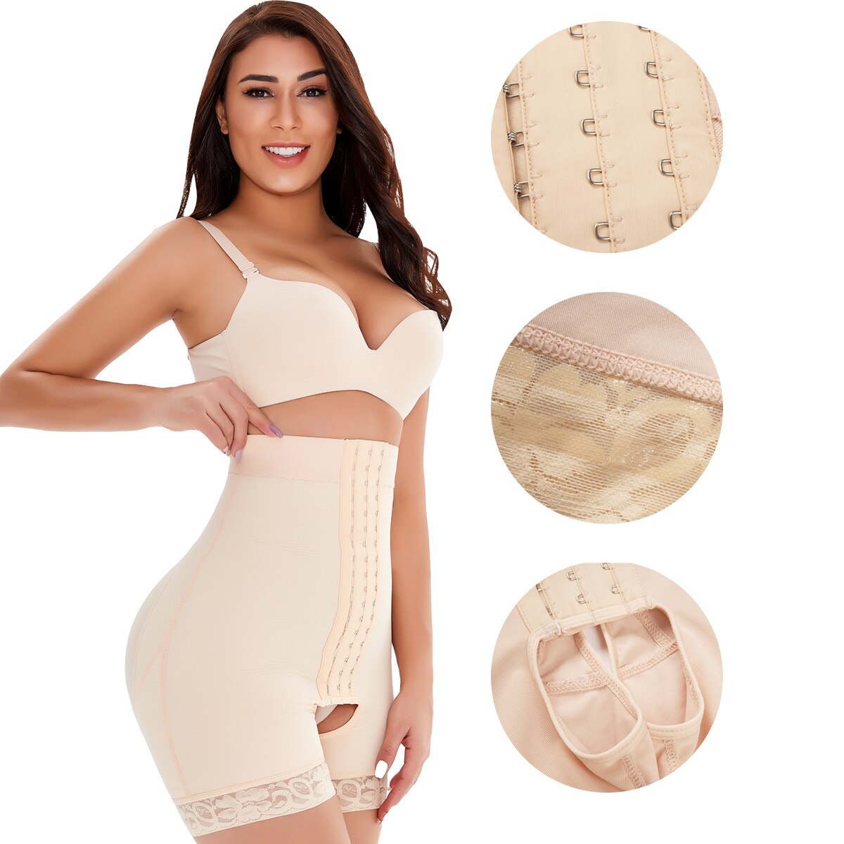Corset de contrôle, taille haute, à trois rangées, rehausseur de hanche