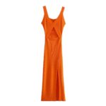 Robe midi ajourée en tricot, col en V, côtelée, slim avec fentes – Image 2
