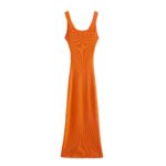 Robe midi ajourée en tricot, col en V, côtelée, slim avec fentes – Image 3