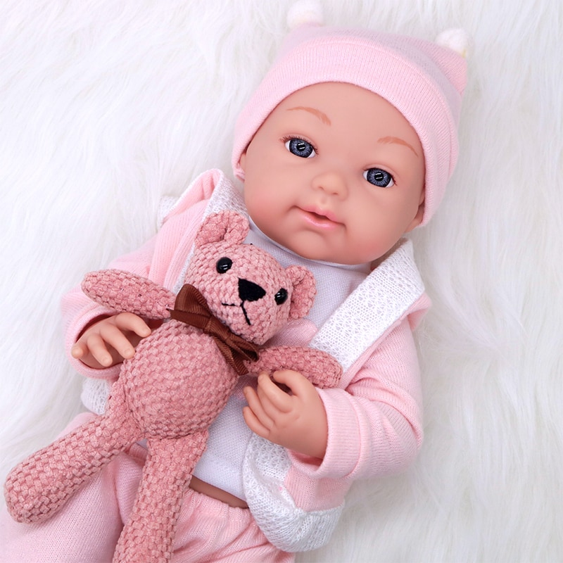 Poupée de bébé en silicone souple, imperméable, avec ours en peluche, 43 cm