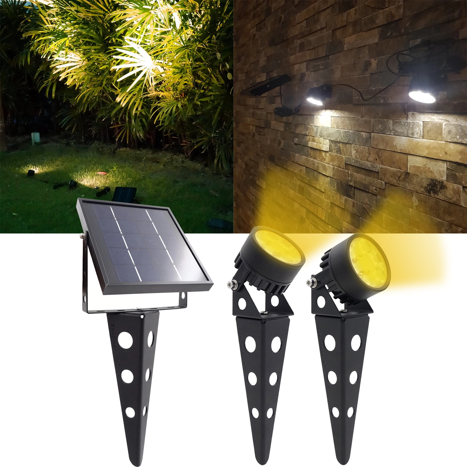 116186-uuwjge.jpg Kit de 2 projecteurs LED, énergie solaire, étanche, 6W – Image 1