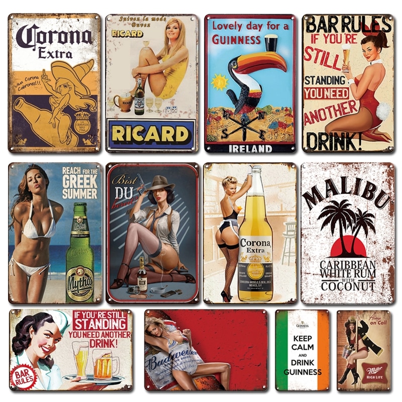 Plaque en métal rétro, modèle sexy, Pin Up, 20×30 cm