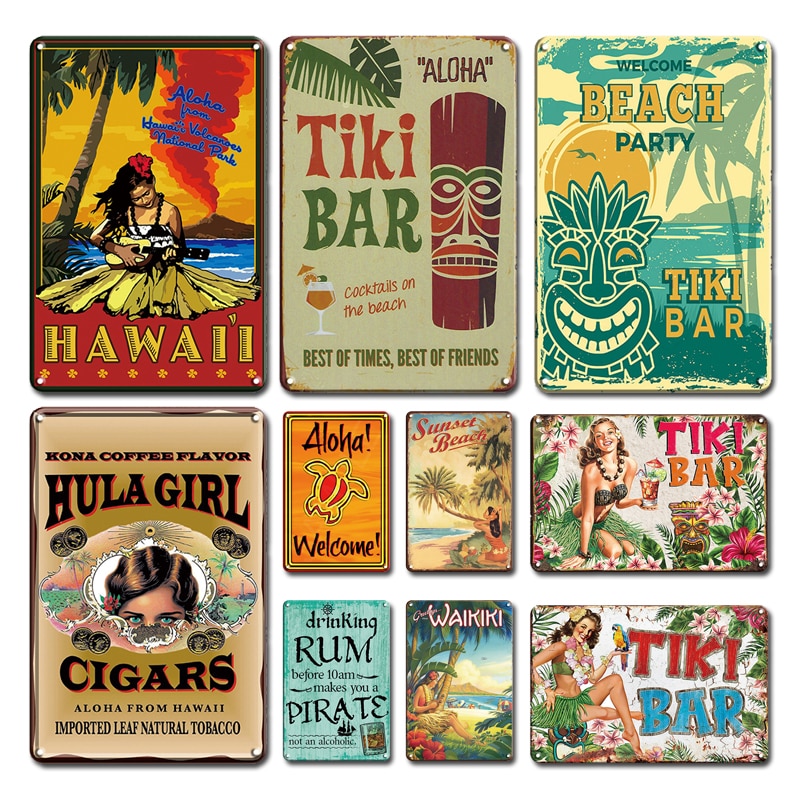 Plaque en métal rétro, Bar de plage, Pub, Pin Up, 20×30 cm