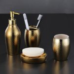 Ensemble d’accessoires de salle de bains en céramique dorée, 4 pièces – Image 2
