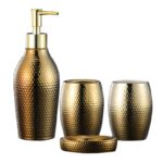 Ensemble d’accessoires de salle de bains en céramique dorée, 4 pièces
