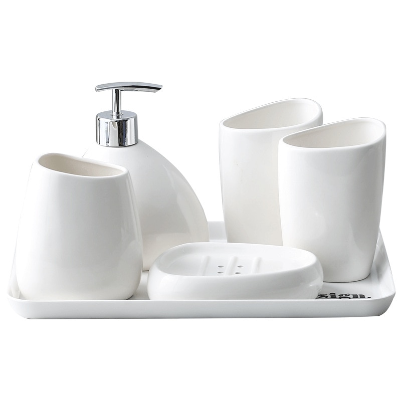 Ensemble d’accessoires de salle de bains en céramique blanc, 6 pièces