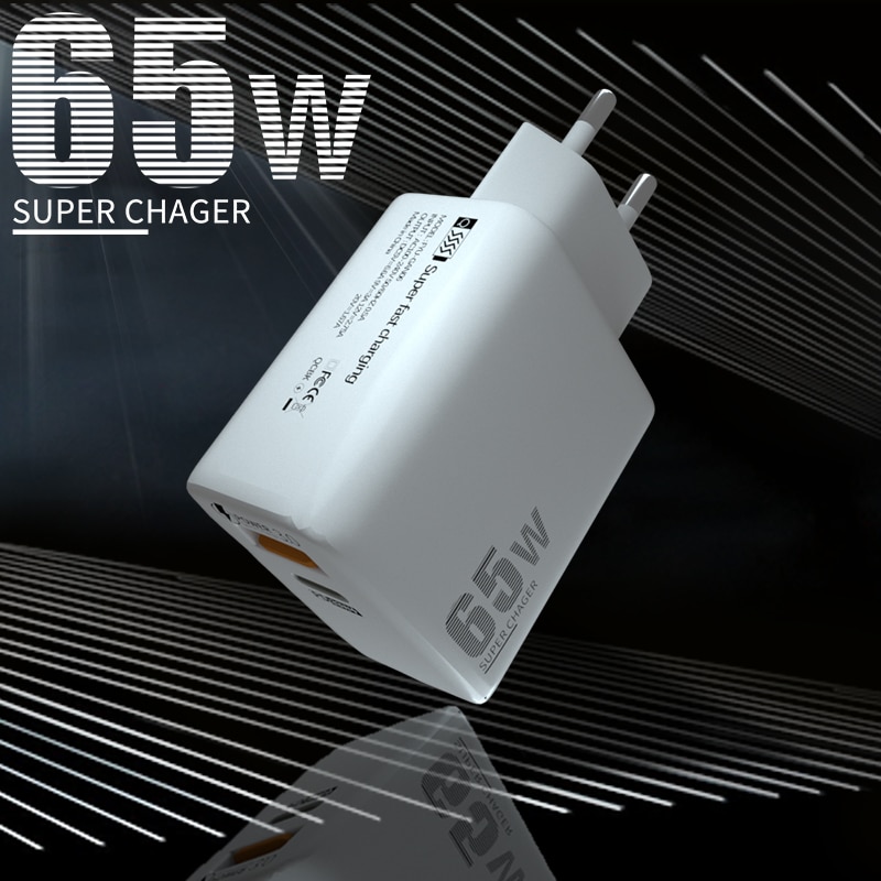 Chargeur rapide 65W, QC 3.0, à double ports PD et USB C, pour MacBook, iPad, iPhone, Samsung