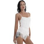 Justaucorps à franges et strass pour femme, vêtements de danse latine, dos nu, Body – Image 7