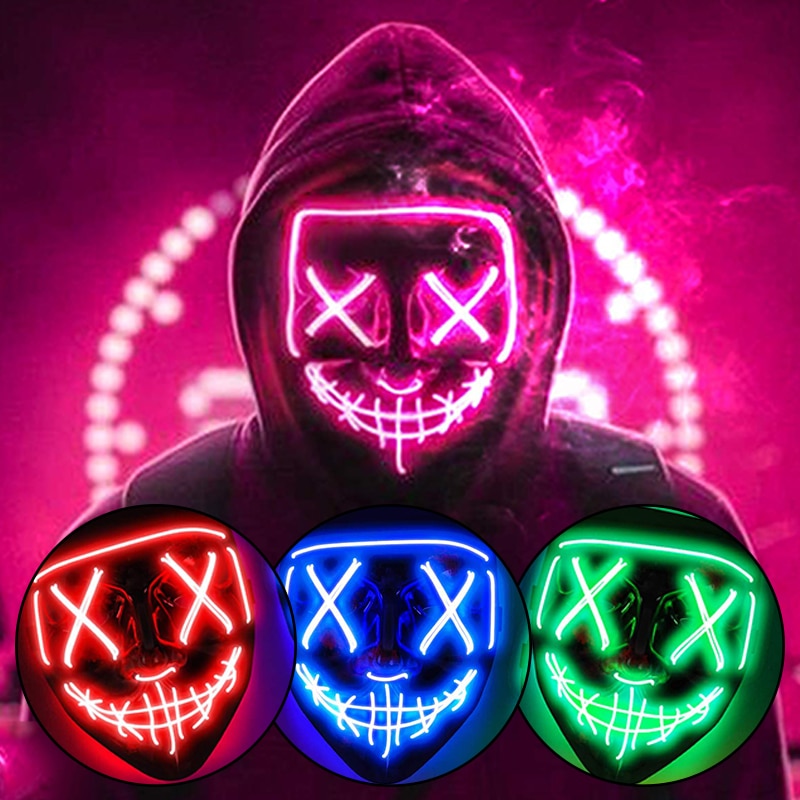 Masque LED Purge, déguisement, néon lumineux