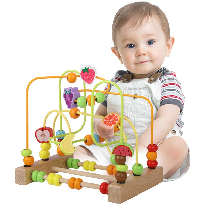Jouet labyrinthe avec perles de motricité, éducatif, en bois pour bébé