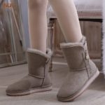 Bottes d'hiver en cuir et fourrure de mouton doublée, fermeture éclair, Boots imperméables – Image 2