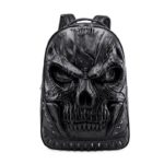 Sac à dos en cuir PU épais, Crâne 3D, décontracté, grande capacité, noir – Image 2
