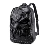 Sac à dos en cuir PU épais, Crâne 3D, décontracté, grande capacité, noir