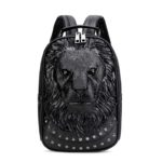 Sac à dos en cuir PU épais, Lion 3D, décontracté, grande capacité, noir – Image 2