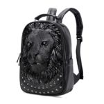 Sac à dos en cuir PU épais, Lion 3D, décontracté, grande capacité, noir