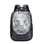 Sac à dos en cuir PU épais, Lion 3D, décontracté, grande capacité, noir – Image 6