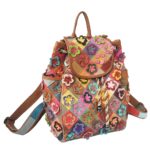 Sac à dos en cuir, champs de fleurs, fourre-tout, muticolore – Image 3