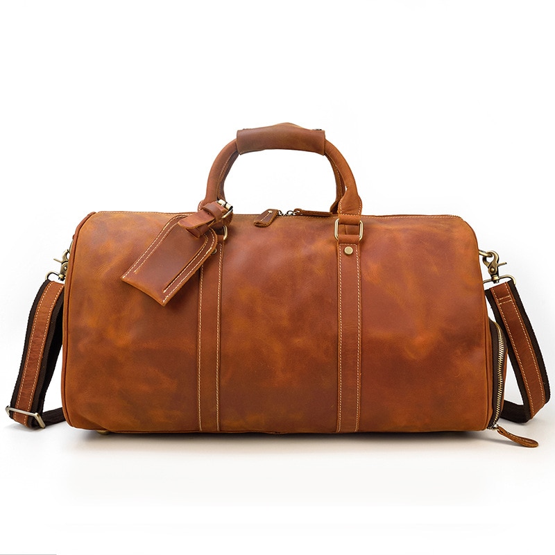 129989-mkouyr.jpg Sac de voyage en cuir, rétro, à bandoulière en cuir, fourre-tout de voyage, polochon – Image 1