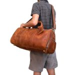 Sac de voyage en cuir, rétro, à bandoulière en cuir, fourre-tout de voyage, polochon – Image 9