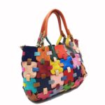Sac à bandoulière en cuir, à main, décontractée, patchwork, multicolore – Image 4