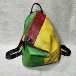 Sac à dos en cuir véritable, multicolore, grande capacité – Image 3