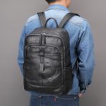 Sac à dos en cuir, grande capacité, noir – Image 2