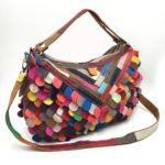 Sac à bandoulière en cuir, à main, patchwork, multicolore